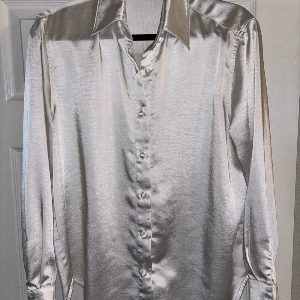 White Fox Boutique White Glossy Button Down Blouse
